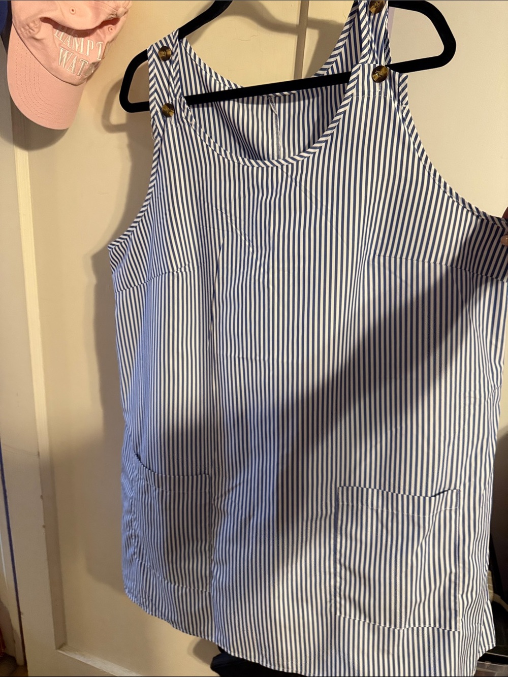 SHEIN Blue & White Striped Button-Shoulder Tank Top